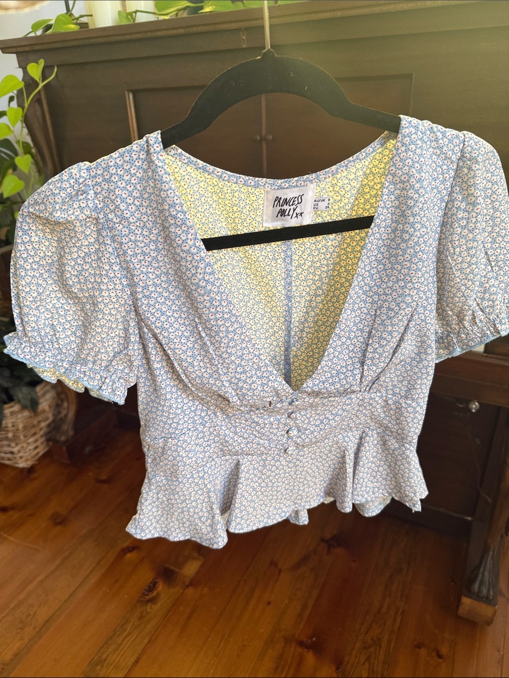 Princess Polly Light Blue Floral V Neck Peplum Crop Top